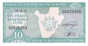 Burundi p33d 10 Francs 1997